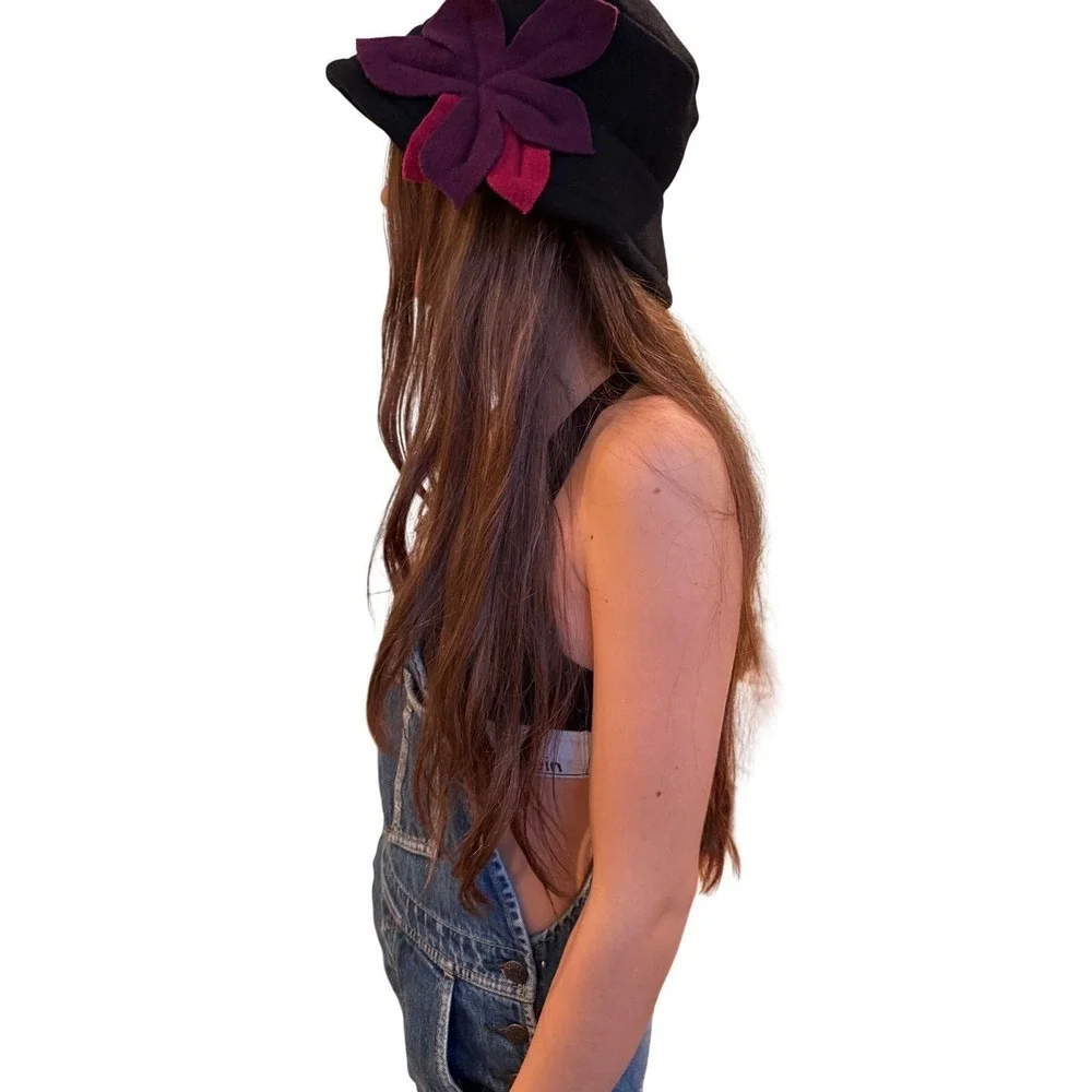 Vtg Y2K Canada-made Parkhurst wool felt bucket hat with flower Boho‎